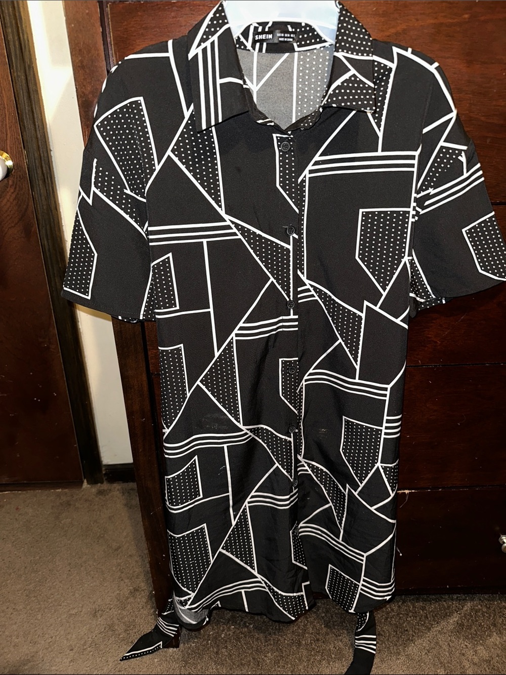 SHEIN Black & White Geometric Midi Dress OVER SIZE